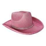 Maxbell Sparkly Glitter Cowboy Hat Wide Brim Cowgirl Hat Headwear for Carnival Pink