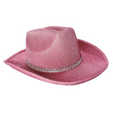 Maxbell Sparkly Glitter Cowboy Hat Wide Brim Cowgirl Hat Headwear for Carnival Pink