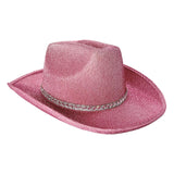 Maxbell Sparkly Glitter Cowboy Hat Wide Brim Cowgirl Hat Headwear for Carnival Pink