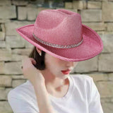 Maxbell Sparkly Glitter Cowboy Hat Wide Brim Cowgirl Hat Headwear for Carnival Pink