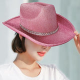 Maxbell Sparkly Glitter Cowboy Hat Wide Brim Cowgirl Hat Headwear for Carnival Pink