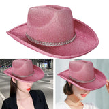 Maxbell Sparkly Glitter Cowboy Hat Wide Brim Cowgirl Hat Headwear for Carnival Pink