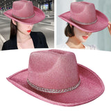 Maxbell Sparkly Glitter Cowboy Hat Wide Brim Cowgirl Hat Headwear for Carnival Pink