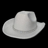 Maxbell Sparkly Glitter Cowboy Hat Wide Brim Cowgirl Hat Headwear for Carnival White