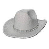 Maxbell Sparkly Glitter Cowboy Hat Wide Brim Cowgirl Hat Headwear for Carnival White