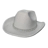 Maxbell Sparkly Glitter Cowboy Hat Wide Brim Cowgirl Hat Headwear for Carnival White