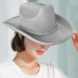 Maxbell Sparkly Glitter Cowboy Hat Wide Brim Cowgirl Hat Headwear for Carnival White