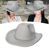 Maxbell Sparkly Glitter Cowboy Hat Wide Brim Cowgirl Hat Headwear for Carnival White