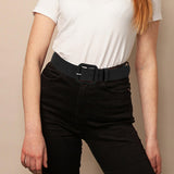Maxbell Female Waistband Solid Pin Buckle Belt Adjustable Belts for Sweater Blouse Black