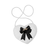 Maxbell heart Shaped Girls Plush Single Shoulder Bag Shopping Bag Stylish Black Bowknot