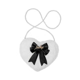 Maxbell heart Shaped Girls Plush Single Shoulder Bag Shopping Bag Stylish Black Bowknot