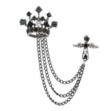 Maxbell Men's Crown Brooch Hanging Chains Lapel Pin for Dress Boyfriend Father Gift Black