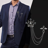 Maxbell Men's Crown Brooch Hanging Chains Lapel Pin for Dress Boyfriend Father Gift Black