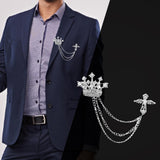 Maxbell Men's Crown Brooch Hanging Chains Lapel Pin for Dress Boyfriend Father Gift Argent