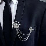 Maxbell Men's Crown Brooch Hanging Chains Lapel Pin for Dress Boyfriend Father Gift Argent