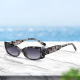 Maxbell Rectangle Sunglasses Womens Small Square Narrow Frame Fashion Vintage Style Black Leopard