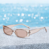 Maxbell Rectangle Sunglasses Womens Small Square Narrow Frame Fashion Vintage Style Clear Brown