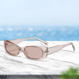 Maxbell Rectangle Sunglasses Womens Small Square Narrow Frame Fashion Vintage Style Clear Brown
