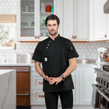 Maxbell Unisex Chef Coat Breathable Waiter Apparel Chef Jacket for Food Service Black 4XL