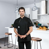 Maxbell Unisex Chef Coat Breathable Waiter Apparel Chef Jacket for Food Service Black 4XL