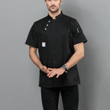 Maxbell Unisex Chef Coat Breathable Waiter Apparel Chef Jacket for Food Service Black 4XL