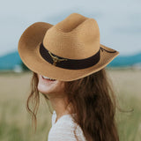 Maxbell Western Cowboy Hat Wide Brim Sunshade Hat Cowgirl Hat Holiday Beach Brown