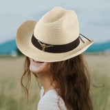 Maxbell Western Cowboy Hat Wide Brim Sunshade Hat Cowgirl Hat Holiday Beach Beige