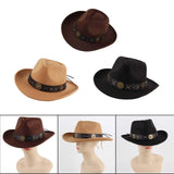 Maxbell Cowboy Hat Wide Brim Casual Cowgirl Hat for Men Autumn Costume Accessories Coffee