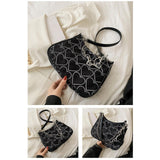 Maxbell Casual Dumpling Bun Heart Pattern Underarm Bags Purse Girls Shoulder Bag Black