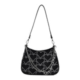 Maxbell Casual Dumpling Bun Heart Pattern Underarm Bags Purse Girls Shoulder Bag Black