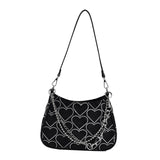 Maxbell Casual Dumpling Bun Heart Pattern Underarm Bags Purse Girls Shoulder Bag Black