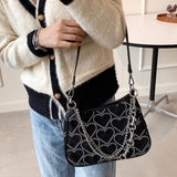 Maxbell Casual Dumpling Bun Heart Pattern Underarm Bags Purse Girls Shoulder Bag Black
