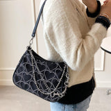 Maxbell Casual Dumpling Bun Heart Pattern Underarm Bags Purse Girls Shoulder Bag Black