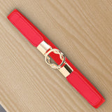 Maxbell Fashion Women Belt Wide Waistband Casual Waist Chain Party Dress PU Leather red