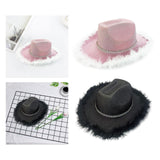 Maxbell Cowboy Hat Cowgirl Hat with Artificial Feather for Ladies Girls Dress up Pink