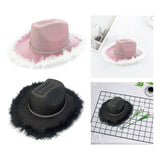 Maxbell Cowboy Hat Cowgirl Hat with Artificial Feather for Ladies Girls Dress up Pink