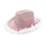 Maxbell Cowboy Hat Cowgirl Hat with Artificial Feather for Ladies Girls Dress up Pink