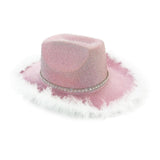 Maxbell Cowboy Hat Cowgirl Hat with Artificial Feather for Ladies Girls Dress up Pink