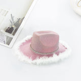 Maxbell Cowboy Hat Cowgirl Hat with Artificial Feather for Ladies Girls Dress up Pink