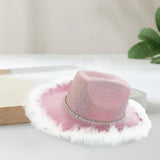 Maxbell Cowboy Hat Cowgirl Hat with Artificial Feather for Ladies Girls Dress up Pink