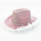 Maxbell Cowboy Hat Cowgirl Hat with Artificial Feather for Ladies Girls Dress up Pink