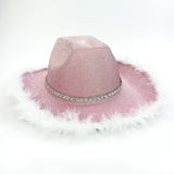 Maxbell Cowboy Hat Cowgirl Hat with Artificial Feather for Ladies Girls Dress up Pink