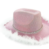 Maxbell Cowboy Hat Cowgirl Hat with Artificial Feather for Ladies Girls Dress up Pink