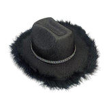 Maxbell Cowboy Hat Cowgirl Hat with Artificial Feather for Ladies Girls Dress up Black