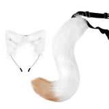 Maxbell Fox Ears and Tail Cat Ear Headband Headwear for Party Prom Halloween White