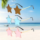 Maxbell Star Shape Sunglasses Masquerade Halloween Party Pentagram Rimless Glasses Pink
