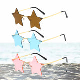 Maxbell Star Shape Sunglasses Masquerade Halloween Party Pentagram Rimless Glasses Pink