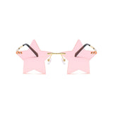 Maxbell Star Shape Sunglasses Masquerade Halloween Party Pentagram Rimless Glasses Pink
