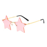 Maxbell Star Shape Sunglasses Masquerade Halloween Party Pentagram Rimless Glasses Pink
