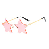 Maxbell Star Shape Sunglasses Masquerade Halloween Party Pentagram Rimless Glasses Pink